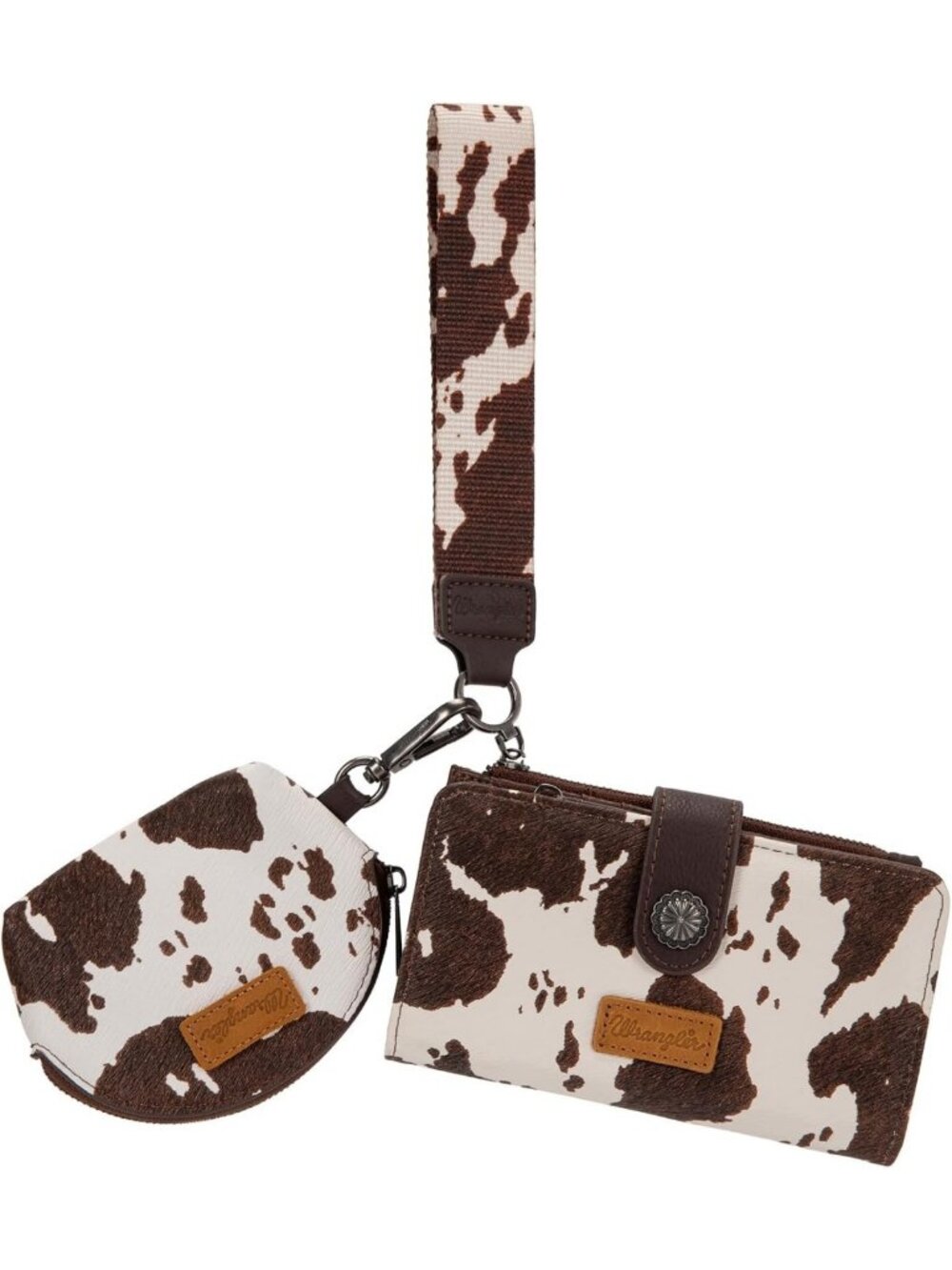 Western Cow Print Dual Pouch Wristlet Keychain Wallet for Women - Stylish